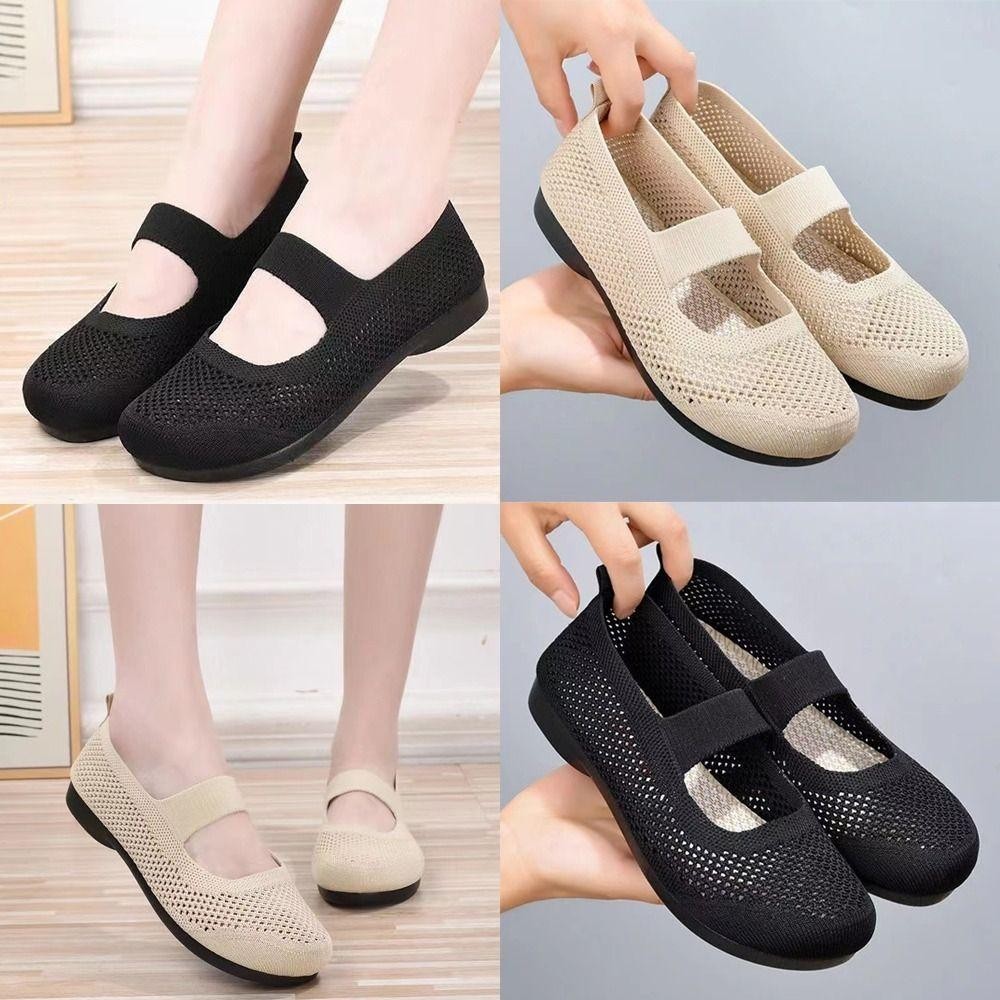 Giày lười nữ mũi vuông BAMBOOB, đế bệt, lưới thoáng khí, gập gọn, đế mềm, phong cách thời trang cho mẹ