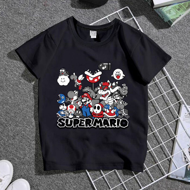 2024 Hoạt Hình Thời Trang Trò Chơi Super Mario Quần Áo Trẻ Em Áo Phông Cho Bé Trai Và Bé Gái Và Người Lớn Đa Năng Tay Ngắn