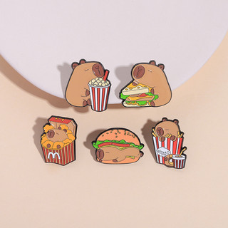 Capybara Trâm Hoạt Hình Dễ Thương Burger Sandwich Huy Hiệu Khoai Tây Chiên Thức Ăn Nhanh Tạo Kiểu Ba Lô Phụ Kiện Quà Tặng Cho Bạn Bè