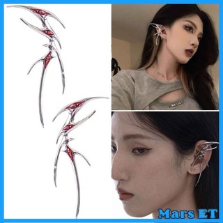 Marset Gothic Punk Bướm Kẹp Tai Nữ Thời Trang Đá Đỏ Elf Cosplay Bông Tai