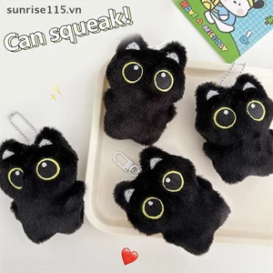 Srvn 1PC 12cm Dễ Thương Màu Đen Sang Trọng Móc Khóa Hoạt Hình Mèo Con Mềm Nhồi Bông Búp Bê Mặt Dây Chuyền Chìa Khóa Ô Tô Vòng Ba Lô Túi Trang Trí Quà Tặng Trẻ Em.