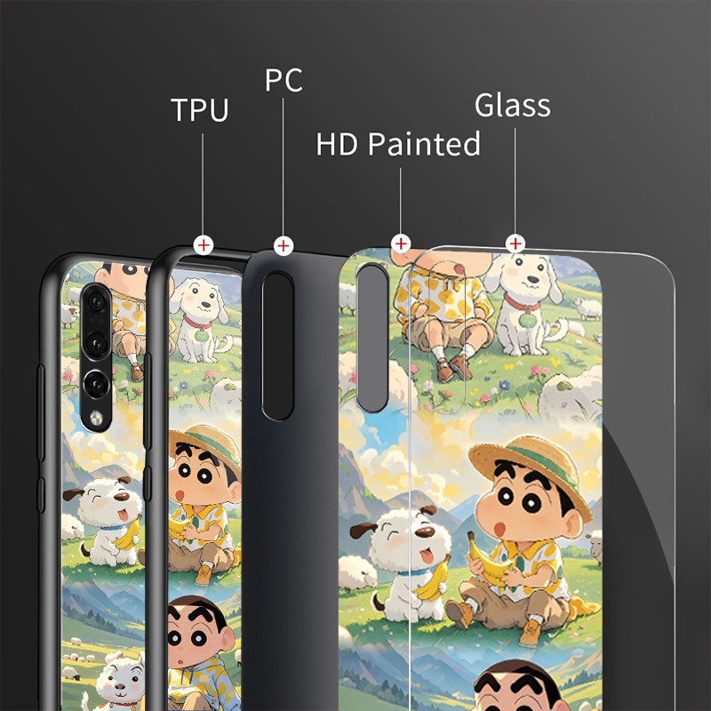 Ốp Điện Thoại Kính Cường Lực Crayon Shin-chan Cho Samsung Galaxy S9 Plus S10 S10e S20 FE S20 Plus S21 S22 S23 S24 Ultra Cover
