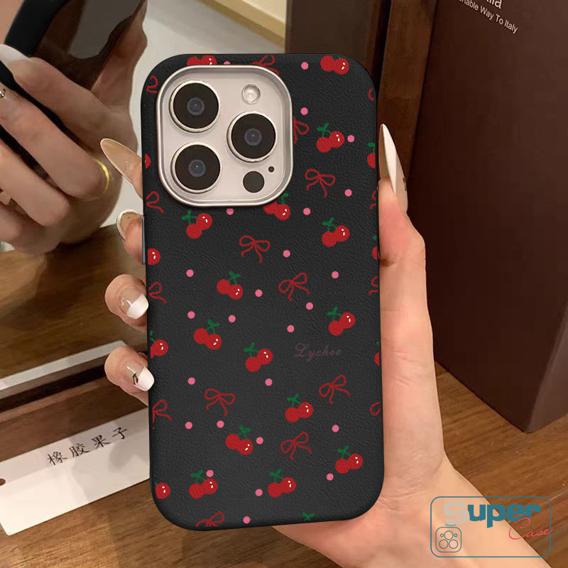 Phim hoạt hình toàn màn hình Sweet Cherry Vỏ nơ dễ thương Tương thích cho IPhone XR 11 15 16 13 12 Pro MAX X XS MAX 15 14 16 Plus Vỏ mềm da họa tiết sang trọng