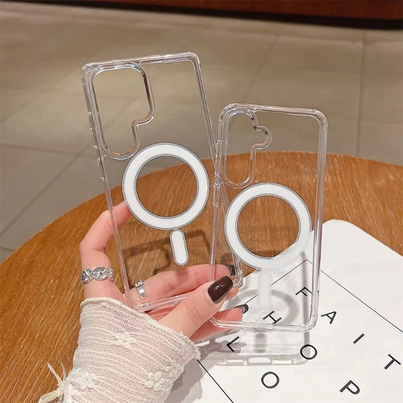 Ốp Sạc Không Dây Từ Tính Cho Samsung Galaxy S25 S24 Ultra S21 FE S22 Plus S23 Plus Từ Tính Trong Suốt Acrylic Vỏ Cứng Chống Sốc