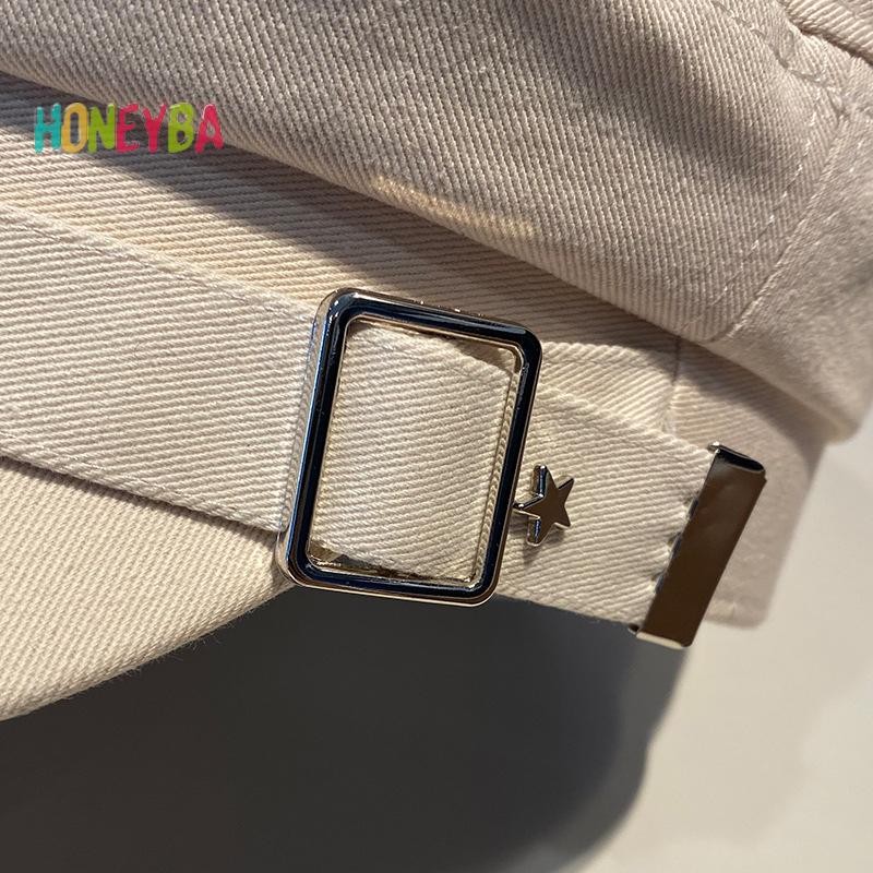 < Honeyba > Mũ Nồi Nữ Mũ Lưỡi Vịt Cotton Xuân Thu Đông Anh Retro Phong Cách Hải Quân Hàn Quốc Báo Họa Sĩ Mũ