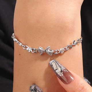 Sweet Girls Light Luxury Zircon Bow Pull Style Vòng tay có thể điều chỉnh - Vòng tay nơ lấp lánh phong cách Hàn Quốc