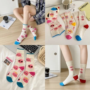 Tất nữ Little Beaver Ruby màu hồng, 1 đôi, chất liệu cotton, kiểu dễ thương, phong cách ins