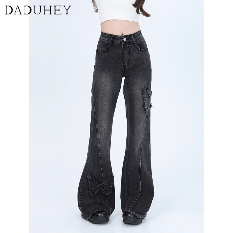 Ảnh DaDuHey New American Style Ins High Street Micro-flare Jeans Niche High Waist Wide Leg Pants plus Size Trousers 3