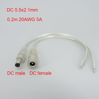 Bộ chuyển đổi nguồn DC Nam Nữ trong suốt 0,2m Cáp mở rộng đuôi lợn 5,5x2,1mm 5v 12V Đầu nối 20AWG 5A Dây cho đèn LED dải F @ VN