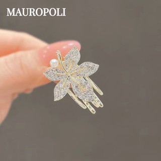 Mauropoli [Sẵn Sàng] Kẹp Bên Phong Cách Mới Kim Cương Giả Lá Phong Mỏ Vịt Kẹp Tính Khí Hàn Quốc Nổ Tóc Nhỏ Full Kim Cương Tinh Tế Kẹp Tóc Nhỏ Nữ