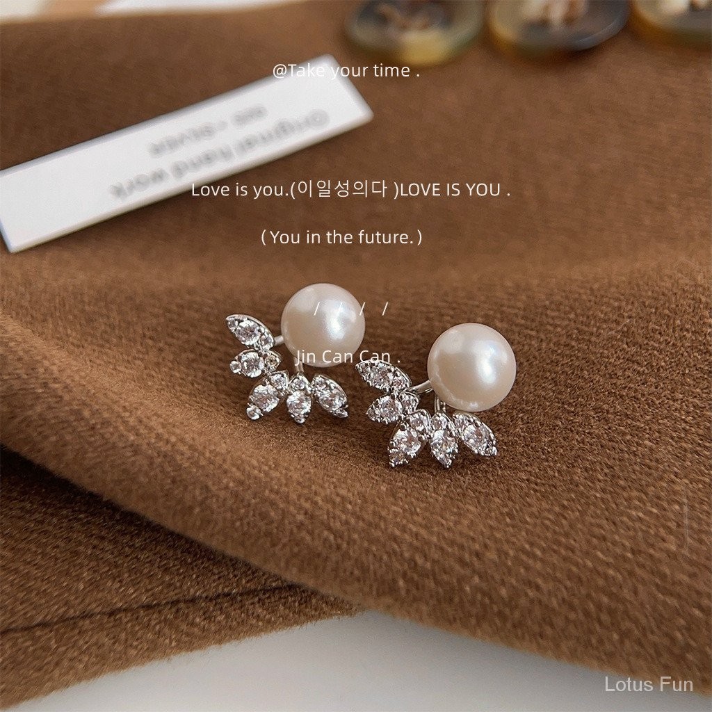 Bông tai thiết kế kết cấu ngọc trai siêu nhỏ Zircon Shijia Một phong cách hai cánh Thiết kế sáng tạo độc đáo Phụ kiện thời trang nữ