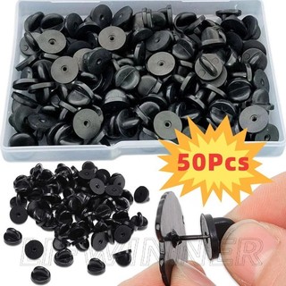 50 Chiếc Mặt Sau Pin Cao Su PVC Màu Đen - Bướm Clutch Tie Tack Ve Áo - Giữ Đồng Nhất, Thay Thế Huy Hiệu - Giá Đỡ Khóa Pin Cap - Phụ Kiện Quần Áo DIY