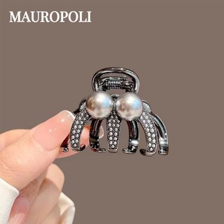 Mauropoli [Sẵn Sàng] Kẹp Tóc Ngọc Trai Đuôi Ngựa Cao Nữ Màu Đen Tính Khí Đầu Sau Nửa Tie Tóc Trung Bình Kẹp Cá Mập Top Kẹp Mũ Đội Đầu