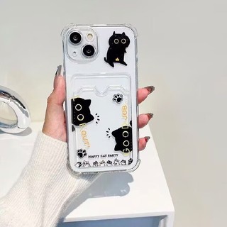 Ốp Ví Đựng Thẻ Ảnh Mèo Đen Cho Samsung Galaxy A22 A23 A42 A12 A13 A04 A04E A05 A02 A10 A10S A05S A02S A21S A03 Core Vỏ Điện Thoại TPU Mềm Đơn Giản