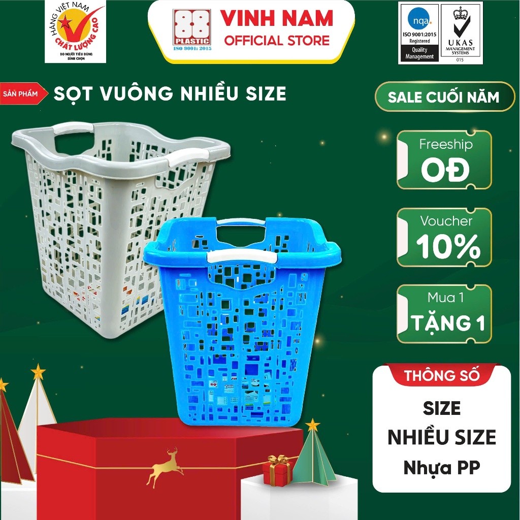 Sọt Rác Vuông Nhiều Size Vinh Nam Plastic Thiết Kế Tiện Lợi Chất Liệu Bền Bỉ Mã 175 - 176 - 177