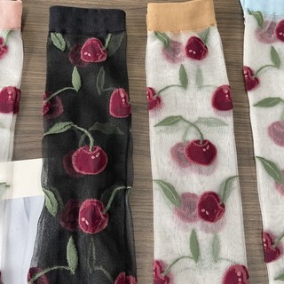 [Tất nữ oklife] Sợi thủy tinh sợi nhỏ màu đỏ Cherry Jacquard nhiều màu mùa hè Tất mỏng vừa vặn dễ thương Tất mỏng thoáng khí Tất bắp chân