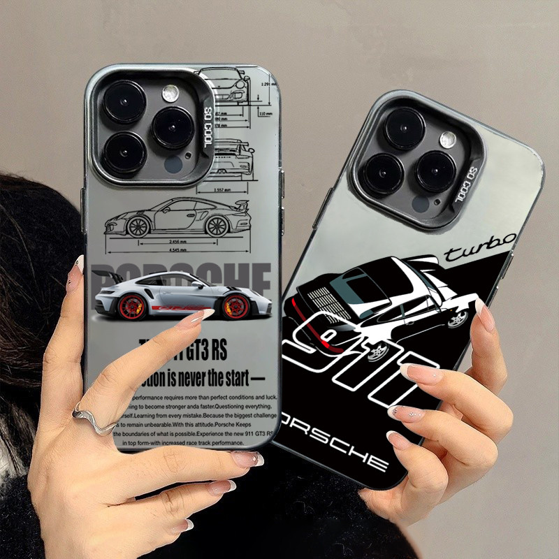 Dành Cho iPhone 11 16 15 Pro Max 14 11 12 13 15 Pro XR XS Max X 7 8 Plus SE2022 Siêu Xe Thể Thao Bạc IMD Kim Loại Cứng Chống Sốc