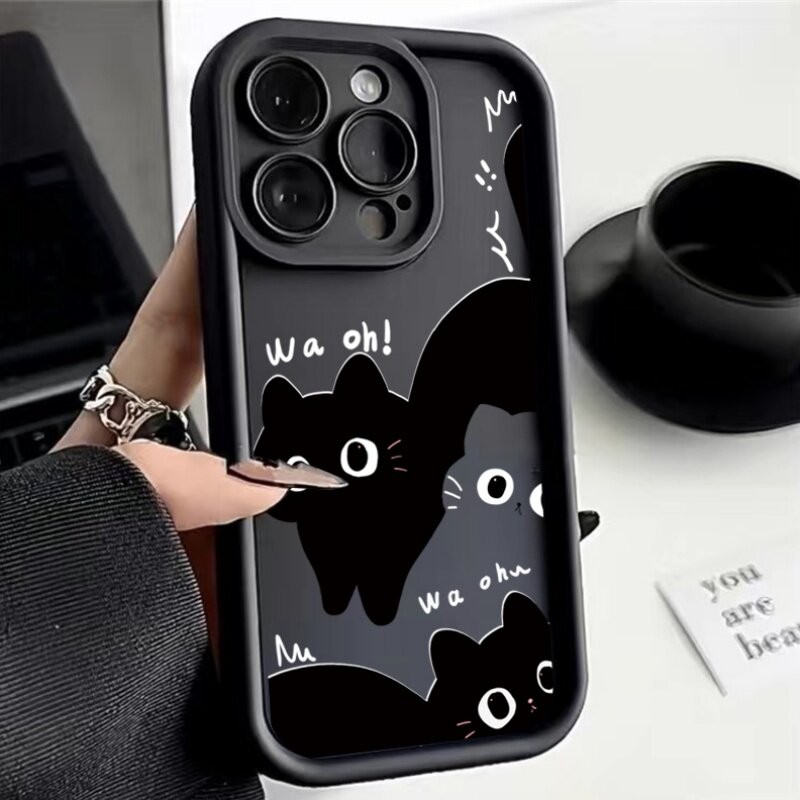 Ốp Điện Thoại Cho Samsung Galaxy M34 M31 M51 M30S M23 M20 M11 M15 J4 J6 Plus J8 A10 A01 A02 S20 Ultra Ốp Lưng Động Vật Dễ Thương Mèo Đen Bảo Vệ Camera Hoạt Hình