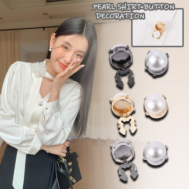 [Yunyuan] Khuy măng sét ngọc trai nhẹ nhàng tính khí cho áo sơ mi nữ Đầm ngọc trai Khuy măng sét đơn giản Ánh sáng sang trọng Thiết kế thời trang Quần áo khuy măng sét