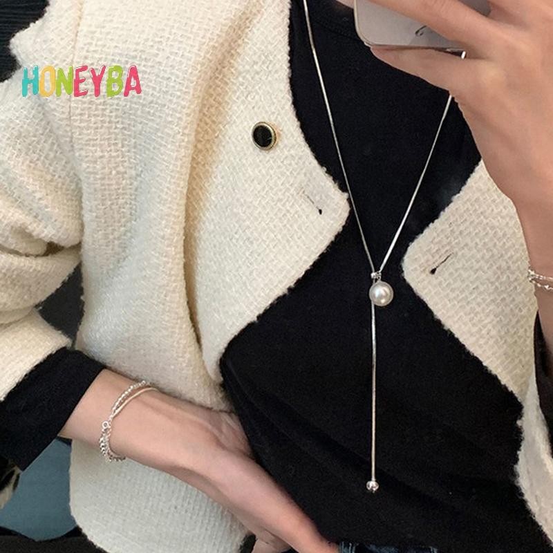 < Honeyba > Vòng cổ ngọc trai bằng kim loại lỏng không đều Màu bạc có thể điều chỉnh hợp kim kéo vòng cổ Punk Hiphop Trang sức
