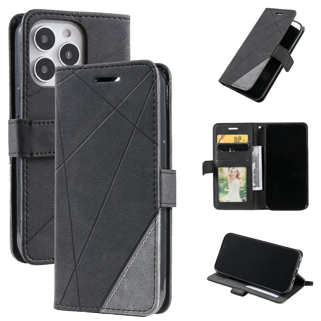Dành Cho iPhone 12 13 mini 11 14 Pro Max 6 6s 7 8 Plus SE 2020 2022 XR X XS Bao Da Ghép Màu Ví Điện Thoại Có Khe Cắm Thẻ TPU Mềm Ốp Lưng Vỏ Dây Đeo Tay