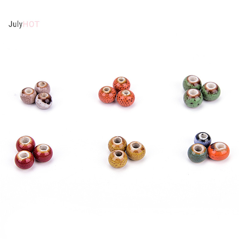 50 Hạt Xỏ Lỗ Bằng Gốm Tráng Men 6mm Để Làm Trang Sức DIY