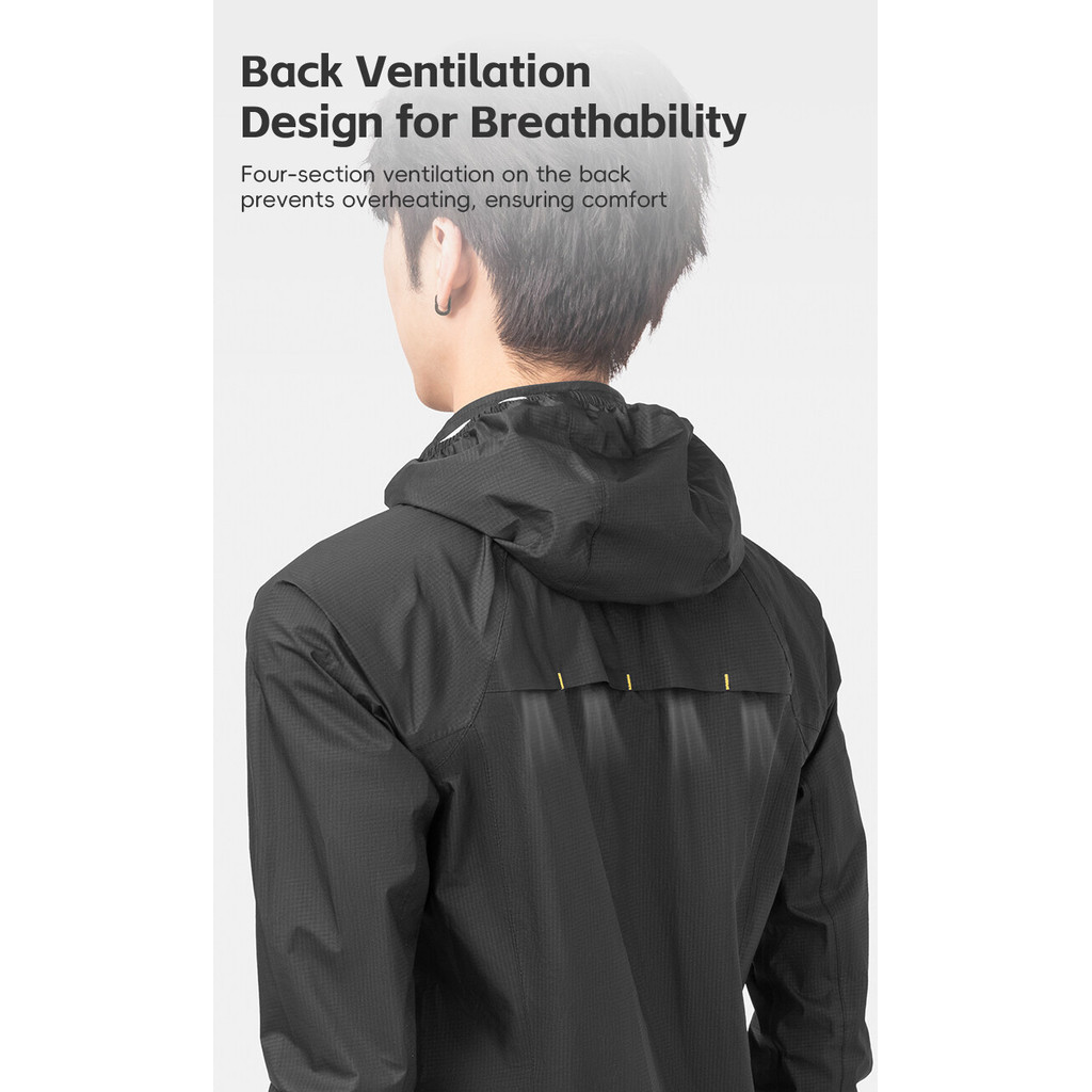 Áo mưa phản quang Rockbros, chống thấm nước và gió, thiết kế thoáng khí với hood gập gọn, phù hợp cho xe đạp và xe máy