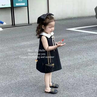 (6m-6Y) Đầm Nhỏ Đen Bé Gái Váy Mùa Hè Không Tay Đầm Trung Nhỏ Trẻ Em Đầm Thời Trang Phong Cách Công Chúa
