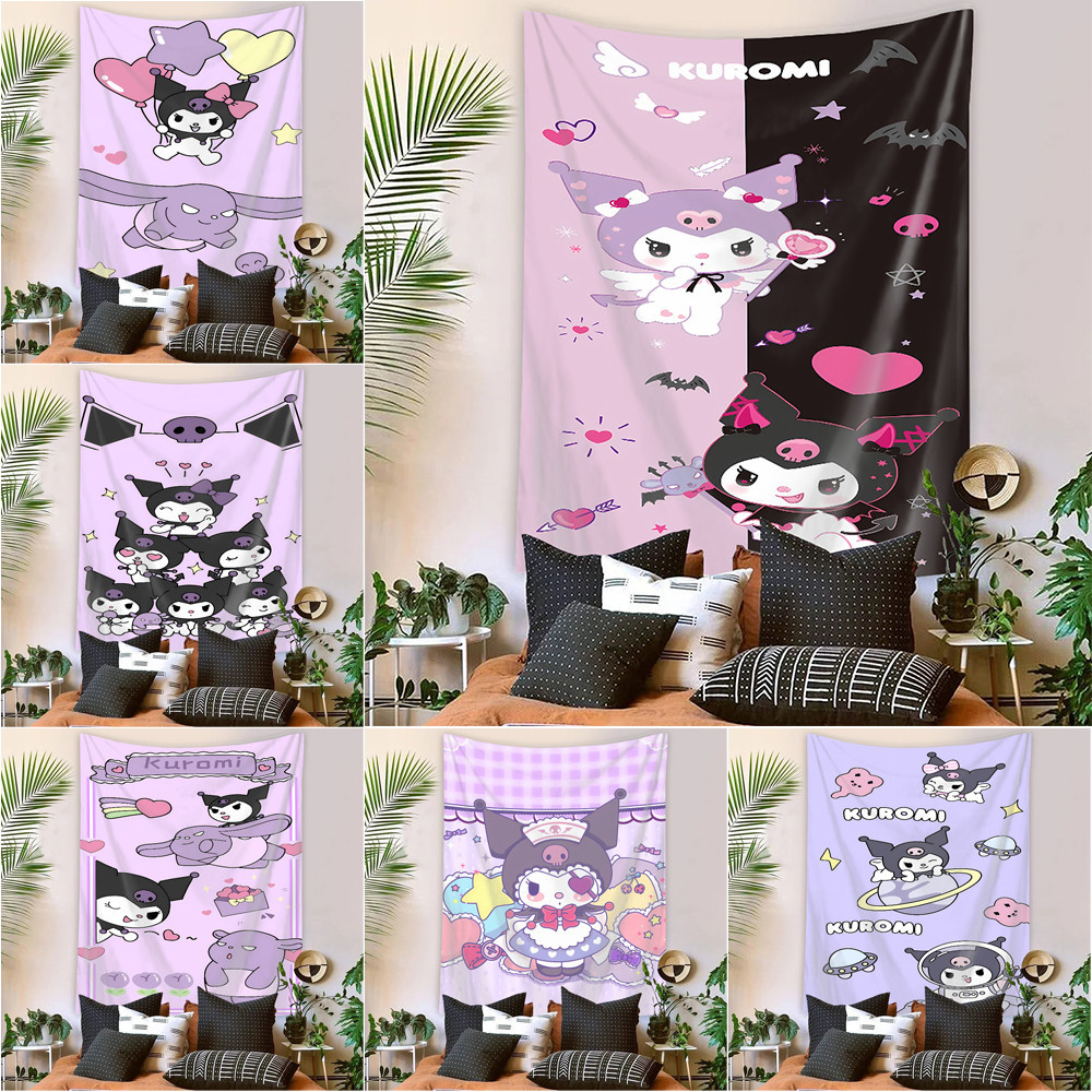 Sanrio Hoạt Hình Kuromi Tấm Thảm Treo Tường Có Kẹp Polyester Tấm Thảm Phòng Ngủ Treo Tường Tấm Thảm Trang Trí Nhà Cửa