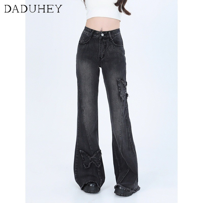 Ảnh DaDuHey New American Style Ins High Street Micro-flare Jeans Niche High Waist Wide Leg Pants plus Size Trousers 2