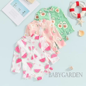 / / -6tháng-4year Bé Gái In Hình Trái Cây Ruffle Tay Dài Monokini Đồ Bơi Bộ Đồ Tắm Đi Biển Mùa Hè