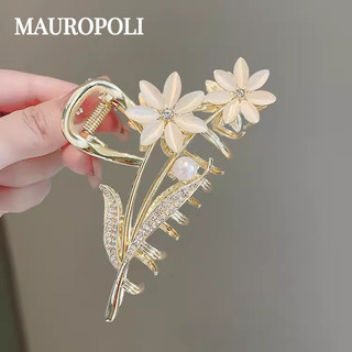 Mauropoli [Sẵn sàng] Kẹp ngọc trai hình hoa Opal tinh tế cao cấp dành cho nữ mùa hè Đầu lưng cá mập Kẹp mũ trùm đầu lớn