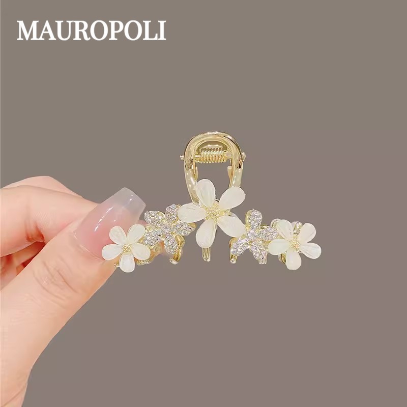 Mauropoli [Sẵn sàng] Phiên bản Hàn Quốc Kẹp tai lúa mì thủy tinh đính đá cao cấp Đầu sau nữ Kẹp trung bình Mũ đội đầu nửa mảnh Tóc sang trọng Kẹp tóc