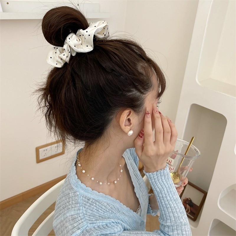Giá đỡ đuôi ngựa cho bé gái - Dây buộc tóc cao su đàn hồi - Thời trang Pháp Vintage Thanh lịch - Dây buộc tóc chấm bi Satin cho nữ - Phụ kiện tóc phổ biến - Nhẫn tóc ruột lớn