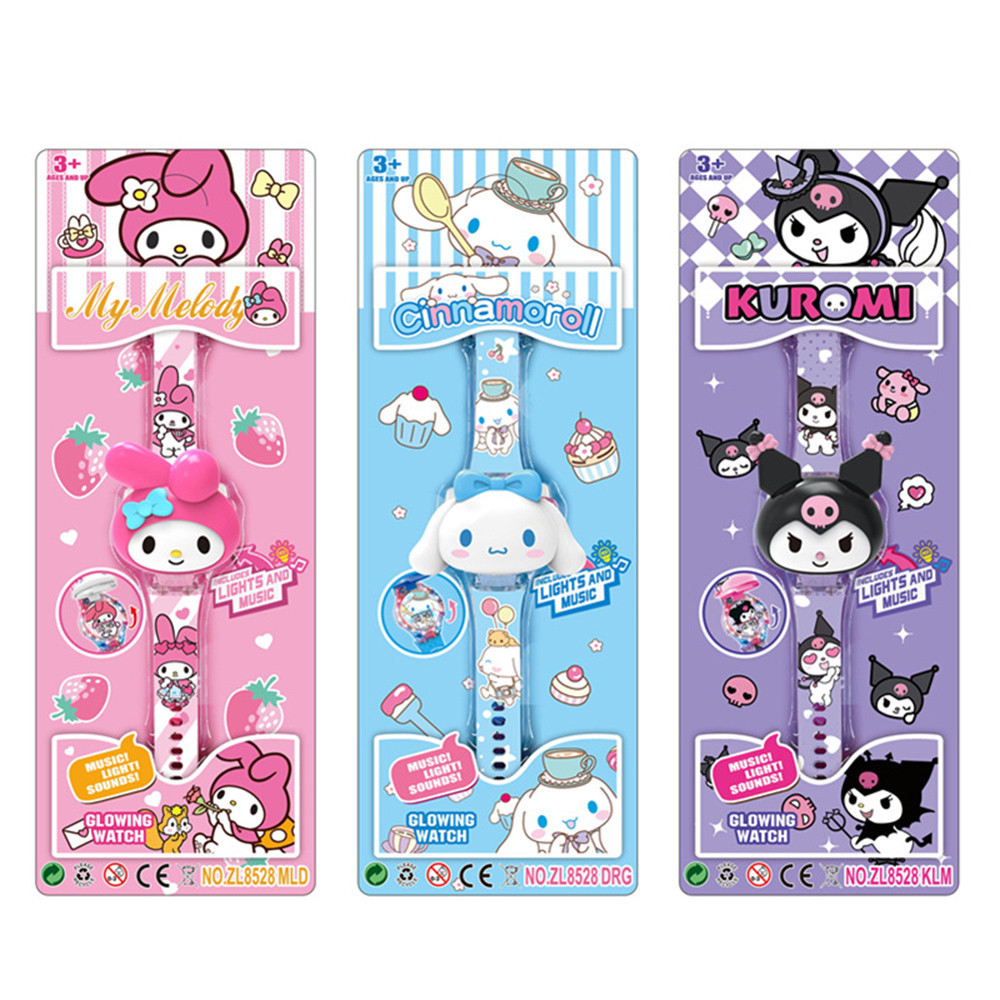 Đồng hồ trẻ em Sanrio Kuromi Led Watch 3D Melody Cinnamoroll Đồng hồ nữ Flip Luminous Music Watch cho trẻ em
