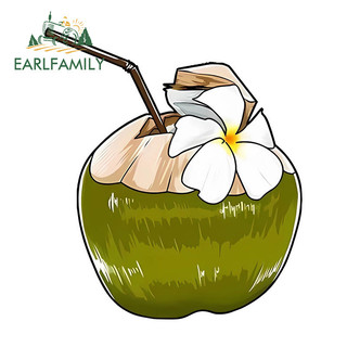 EARLFAMILY 13cm Dừa Hoạt Hình Xe Miếng Dán Campervan Cản Cốp Xe Vinyl Chống Thấm Nước Đề Can Thú Vị Xe Máy Ván Trượt Đồ Họa