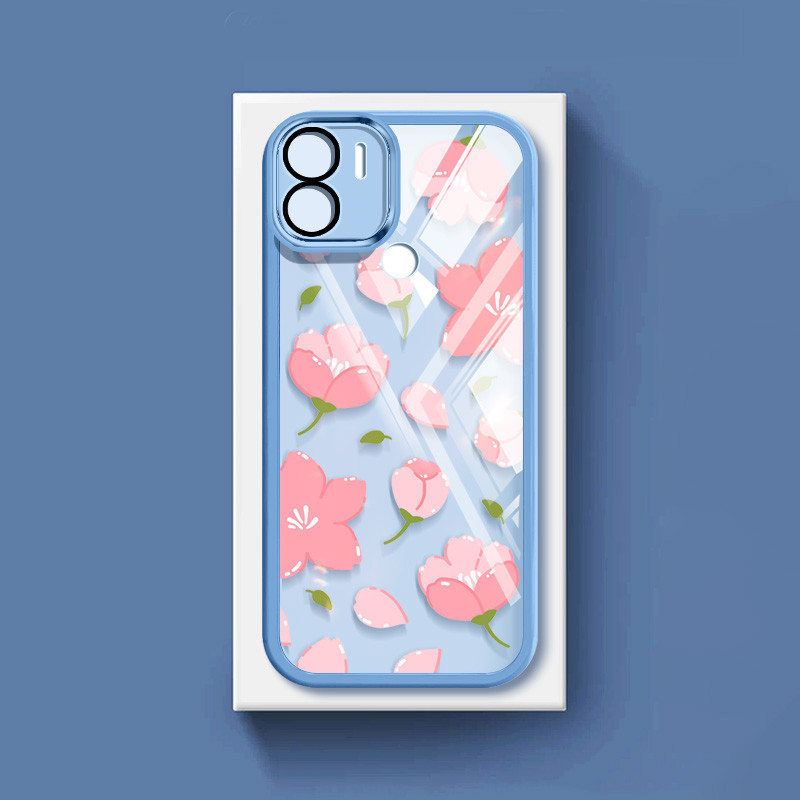 Ốp Điện Thoại Trong Suốt Màu Siêu Mỏng YBD Cho Redmi A1 A2 Plus A1 + A2 + 2022 Xiaomi POCO C50 C51 Họa Tiết Hoa Tulip Hồng (Có Phim Ống Kính Tích Hợp)