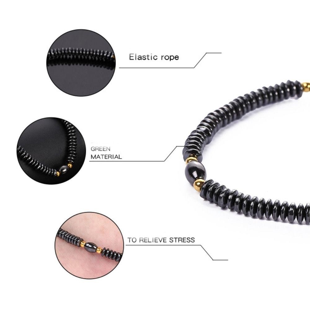 Vòng tay trị liệu từ tính TRACELIOIAN, Giảm đau Vòng chân nam châm giảm cân hạt phẳng, Trang sức sức sức khỏe Giảm béo Dây xích chân màu đen dành cho nữ