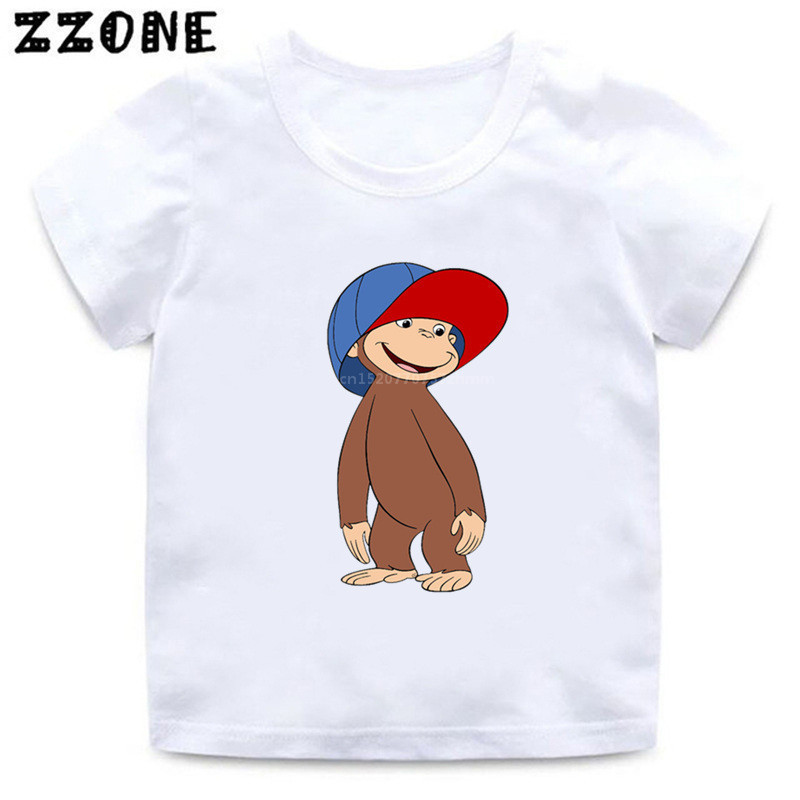 2024 Thời Trang Mùa Hè Mới Bé Trai Áo Curious George Hoạt Hình In Hình Trẻ Em Áo Thun Ngộ nghĩnh Khỉ Trẻ Em Bé Gái Áo Quần Áo