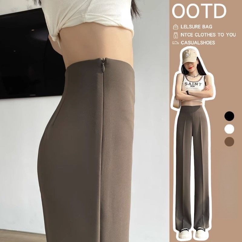 Quần ống rộng dây kéo bên eo cao, ống rộng, nâng hông, drap ôm, dáng suông, quần thẳng nữ