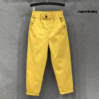 [Superbaby] Quần thường ngày dành cho nữ Quần Harem lưng co giãn vừa phải Quần dài ống rộng màu trơn có túi dạo phố