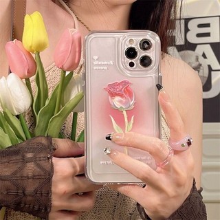 Ốp Hoa Tulip Cho IPhone 11 12 Pro Max 13 Mini 6 6S 7 8 Plus SE 2020 2022 Vỏ Điện Thoại TPU Trong Suốt Cặp Đôi Retro Thoáng Mát Sang Trọng Bảo Vệ Ống Kính Siêu Mỏng