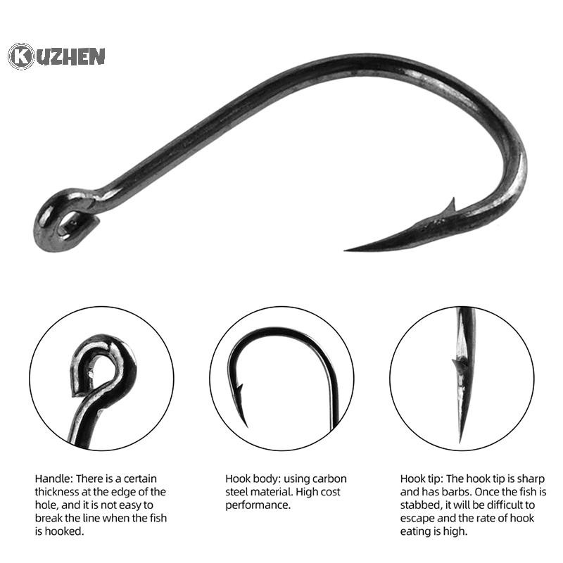 Kuzhen 100-500 Chiếc Móc Câu Bộ Thép Carbon Cao Sắc Nét Móc Câu Cá Thiết Bị Câu Cá Gear Giải Pháp Phụ Kiện HOT