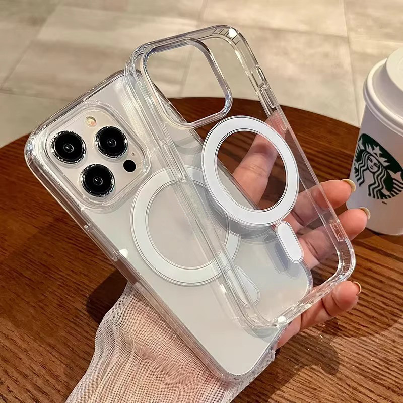 Ốp Sạc Không Dây Từ Tính Cho iPhone 17 16 11 15 14 13 12 Pro Max 16e X XR XS Max 7 8 Plus SE2 Vỏ Cứng Chống Sốc Acrylic Trong Suốt Từ Tính
