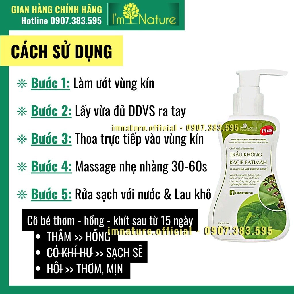 Dung Dịch Vệ Sinh Phụ Nữ Trầu Không I'm Nature Kacip Fatimah 150ml Chính Hãng