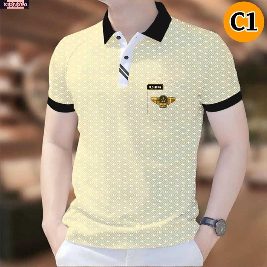 Họa tiết 14, họa tiết polo ngắn tay in họa tiết Mỹ, vải mát mẻ, thời trang nam mùa hè