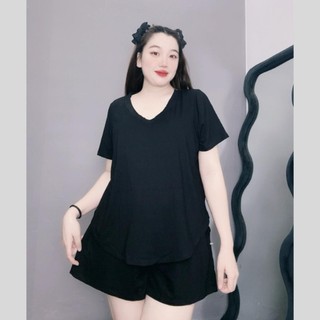 Đồ bộ Nhỏ Clothing bigsize nữ năng động chất cotton lạnh mềm mát áo thun tay ngắn vạt bầu kèm quầnshort trẻ trung SET901