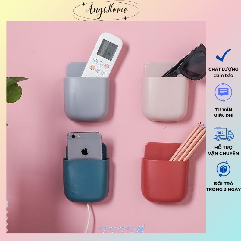 (Vuông)Hộp đựng remote,điện thoại có lỗ cắm sạc dán tường ANGIHOME
