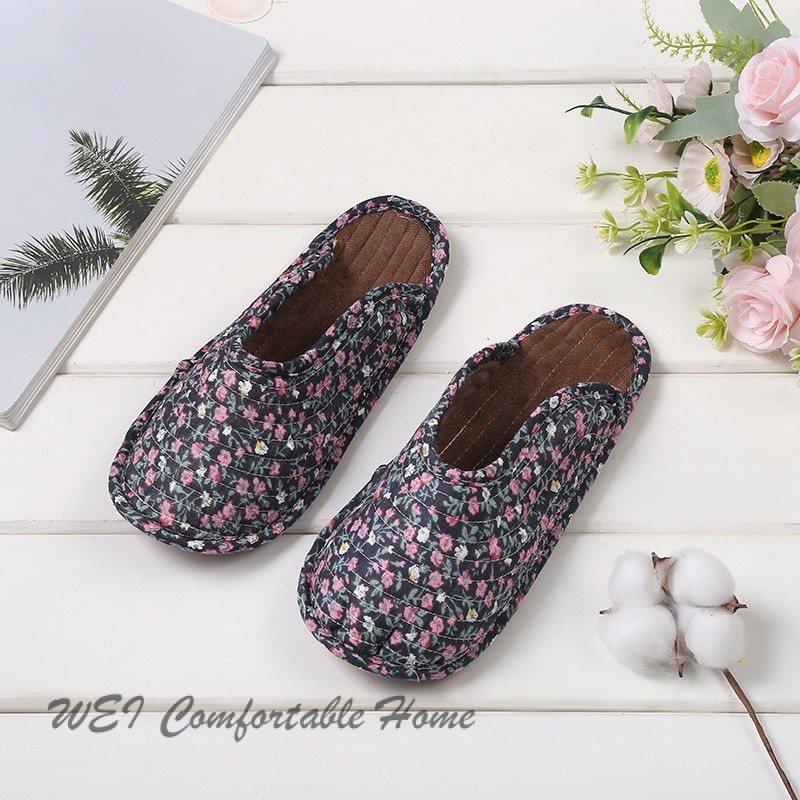 Dép Cotton hoa Hàn Quốc Nhật Bản Baotou Dép đế mềm chống trượt Dép nhà Coup