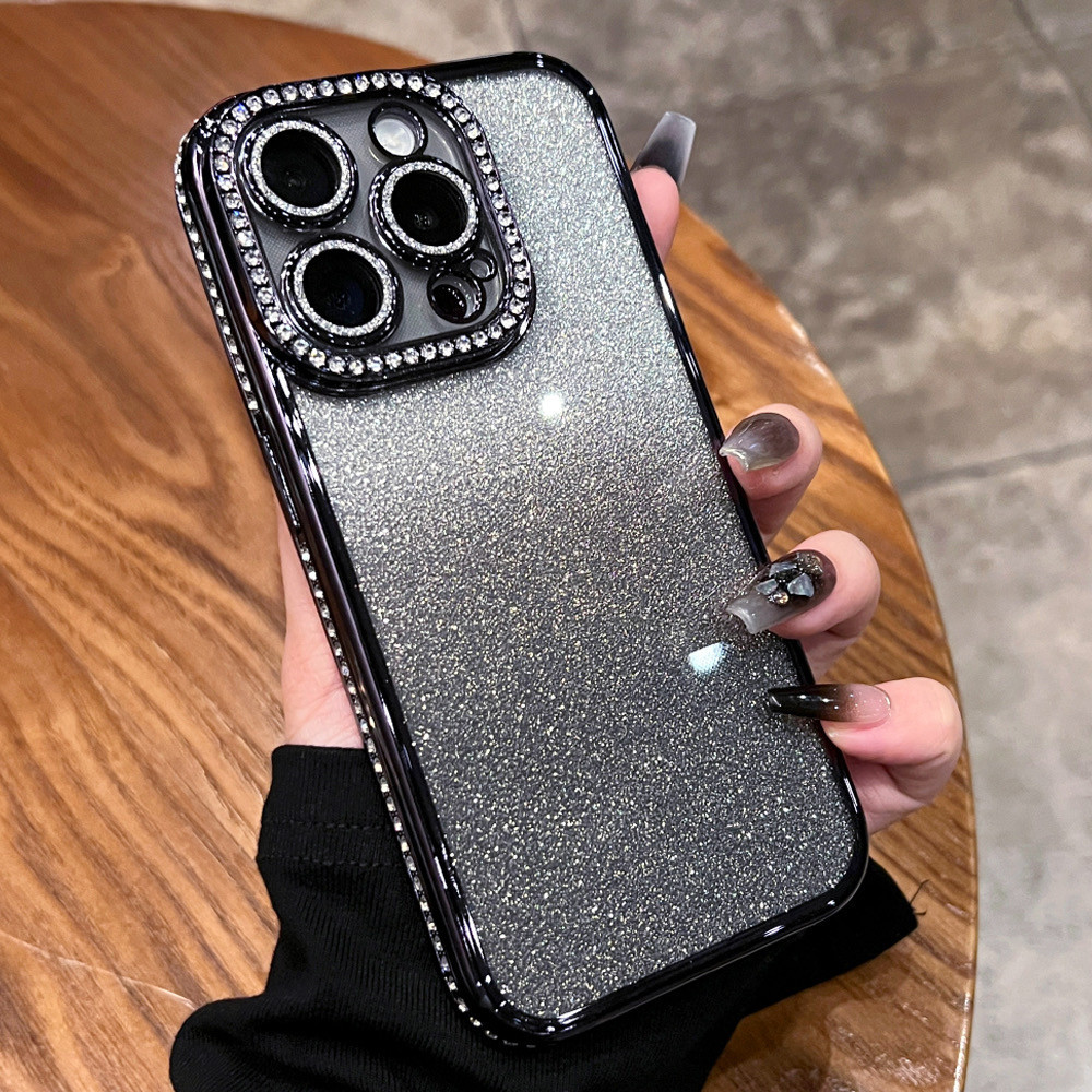 Ốp điện thoại khung kim cương mạ lấp lánh iphone15 Pro Max 14 13 12 11 cho vỏ iPhone Vỏ mềm silicon TPU Vỏ bảo hiểm toàn diện có vỏ camera chống sốc